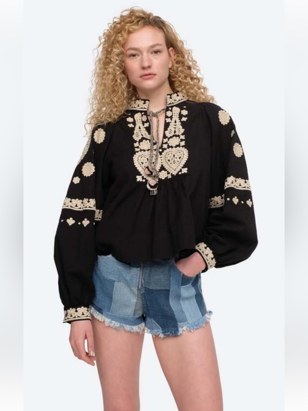 Holly Embroidered Peasant Top.